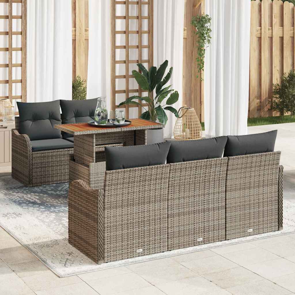 Garten-Sofa-Set mit Speicher 6 pcs Grau Poly Rattan